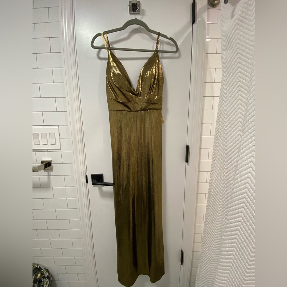 Mac Duggar gold evening gown